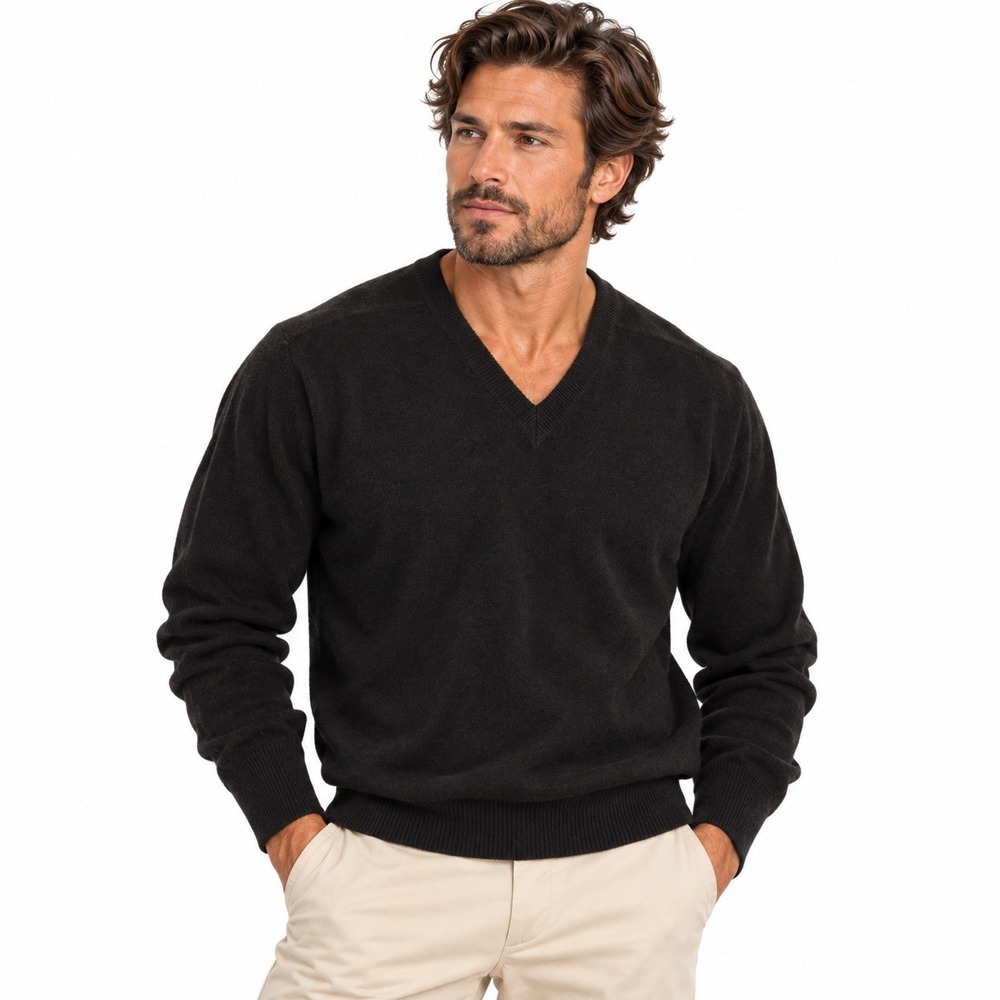 Vintage Izzys Mongolian Cashmere V-Neck Sweater L Black Quiet Luxury Old Money